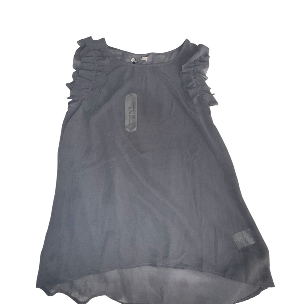 🔥3/$30 🔥Darling Gray Ruffle Sleeveless Sheer Blouse Size Large